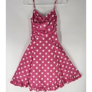 VTG Handmade Pink Polka Dot Swing Rockabilly Pinup Dress Twee Kitsch Retro Twirl